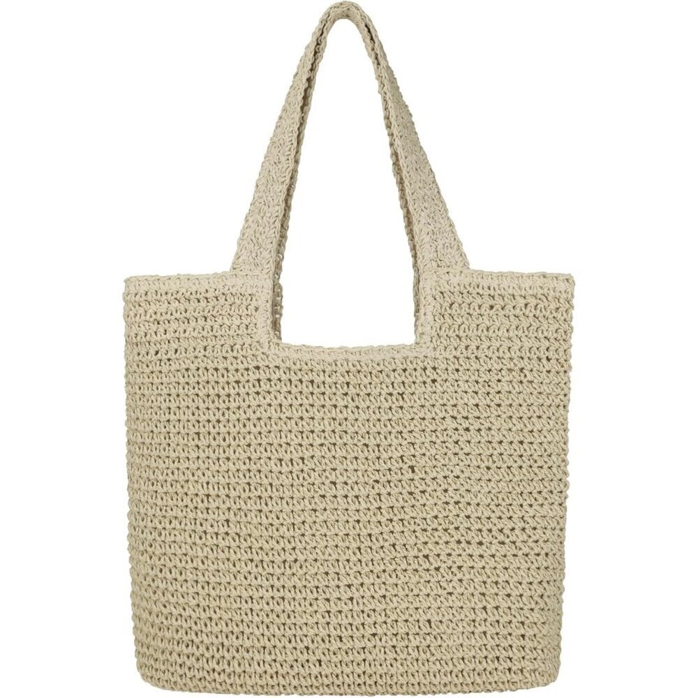 Women's A Beige Large Straw Beach Bag Handmade Woven Shoulder Hobo Tote Handbag
